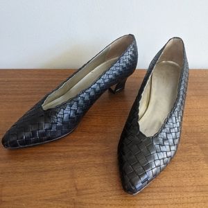 Vintage Black Woven Italian Leather Heels